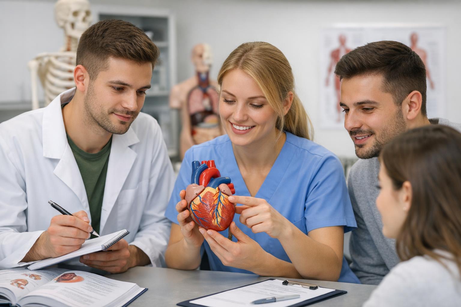 Zdjęcie: studenci pracujący z modelem anatomicznym serca