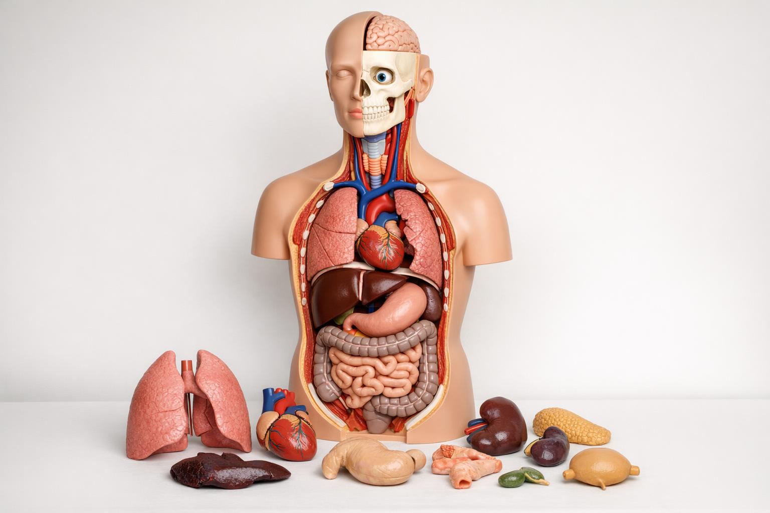 zdjęcie modelu tułowia anatomicznego z wyjmowanymi narządami